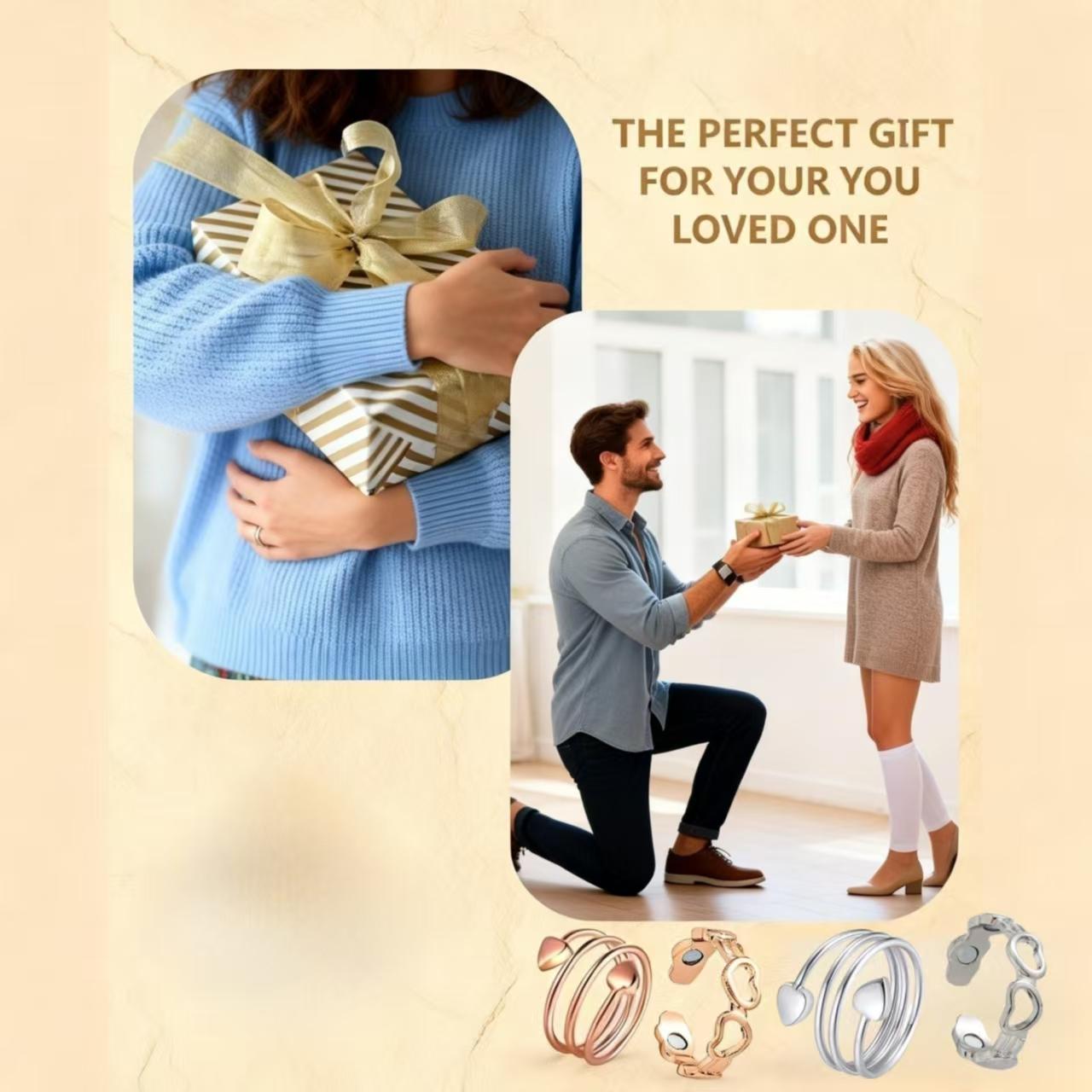 Rose Gold Magnetic Ring for Women – Adjustable Heart-Shaped Energy Ring, Fashionable Copper Healing Jewelry, Suitable for Daily Wear and as a Valentine's Gift HNJZ0015