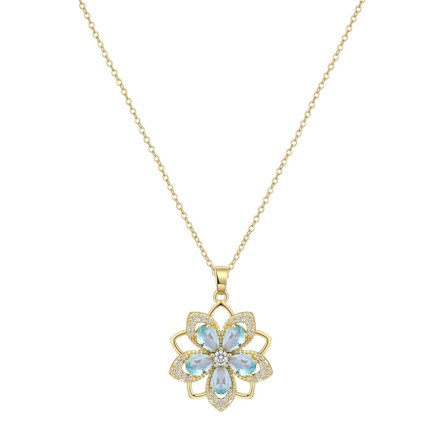 Birthstone Flower Necklace for Women 14K Gold Plated Dainty Decompression Necklace Rotatable Crystal Silver Blossom Pendant Necklaces Adjustable Spinning Fidget Necklaces Redbud Flower Choker Funny Summer Jewelry Gift for Women HNXL0023