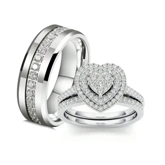 Sterling Silver 925 Heart Shaped Bridal Engagement Rings for Women, Silver Rings with Stones for Men Adjustable Rate Couples Set Daily Bible Verse floating navel bracelet energy magnet good luck gold-plated money attraction bracelet HNJZ0048