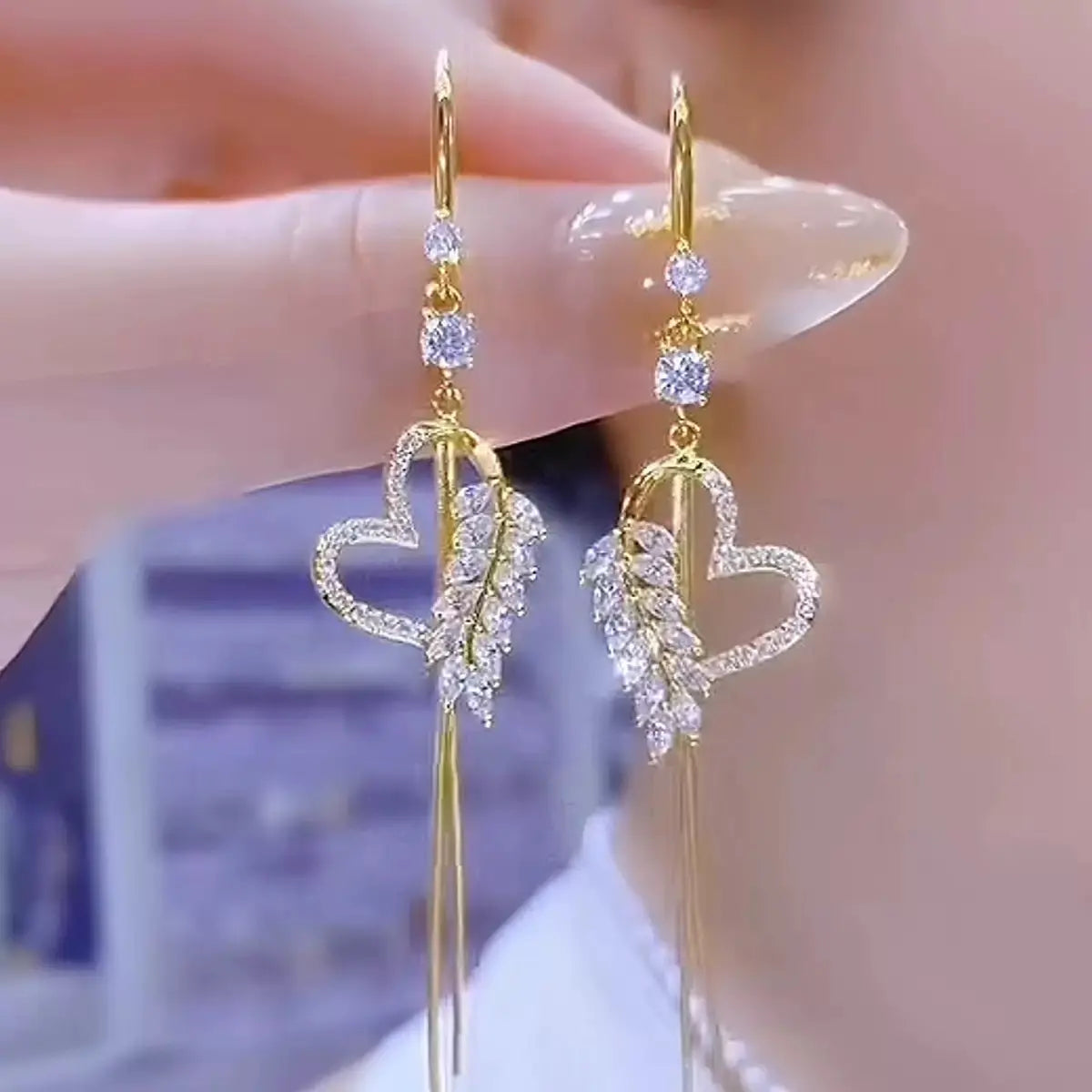 Luxury Lightweight Zircon Heart Earrings Versatile Long Tassel Drop Earrings Trendy New Exquisite Crafted Ear Accessories Fashionable HNEH0054