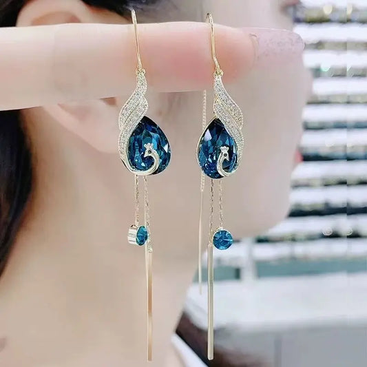 Blue crystal phoenix earrings, elegant and luxurious design, hypoallergenic, a unique piece of jewelry, a thoughtful gift, suitable for everyday wear. HNEH0046