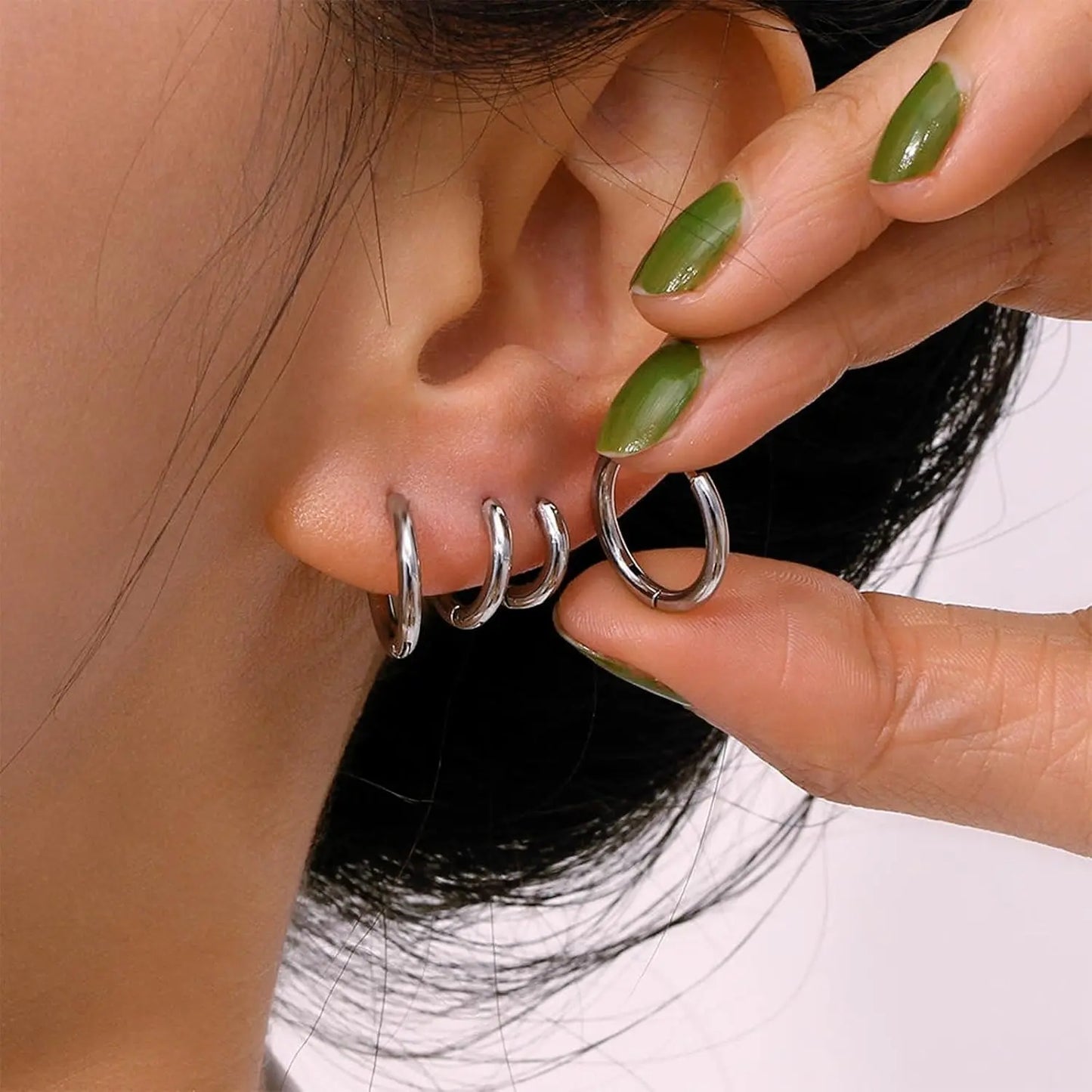 8 Pcs Huggie Hoop Earrings 6mm/8mm/10mm/12mm 14K Gold Plated Hypoallergenic for Women Lightweight Perfect Gift HNEH0026
