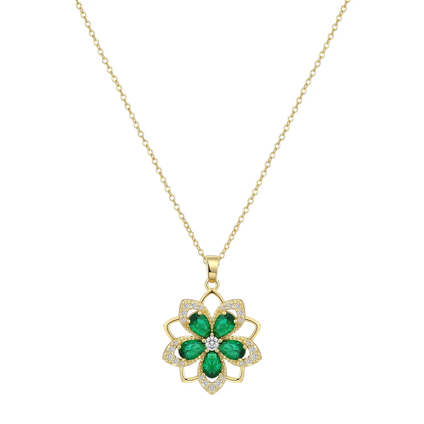 Birthstone Flower Necklace for Women 14K Gold Plated Dainty Decompression Necklace Rotatable Crystal Silver Blossom Pendant Necklaces Adjustable Spinning Fidget Necklaces Redbud Flower Choker Funny Summer Jewelry Gift for Women HNXL0023
