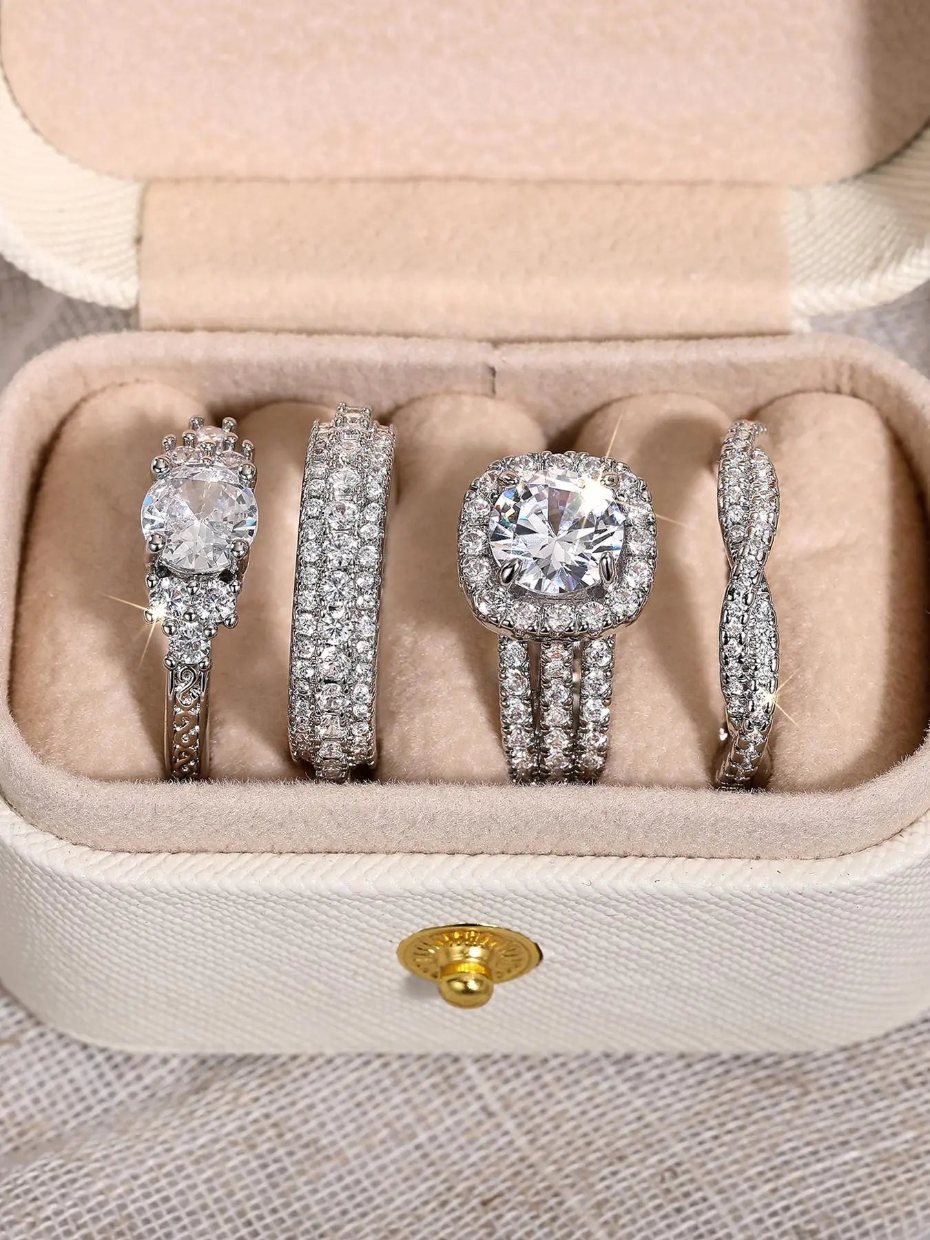 Women's Elegant Rhinestone Bridal Ring Set, Exquisite Trendy Ring Set, Fashionable Jewelry for Engagement, Anniversary or Wedding Party, Stackable Rings HNJZ0047