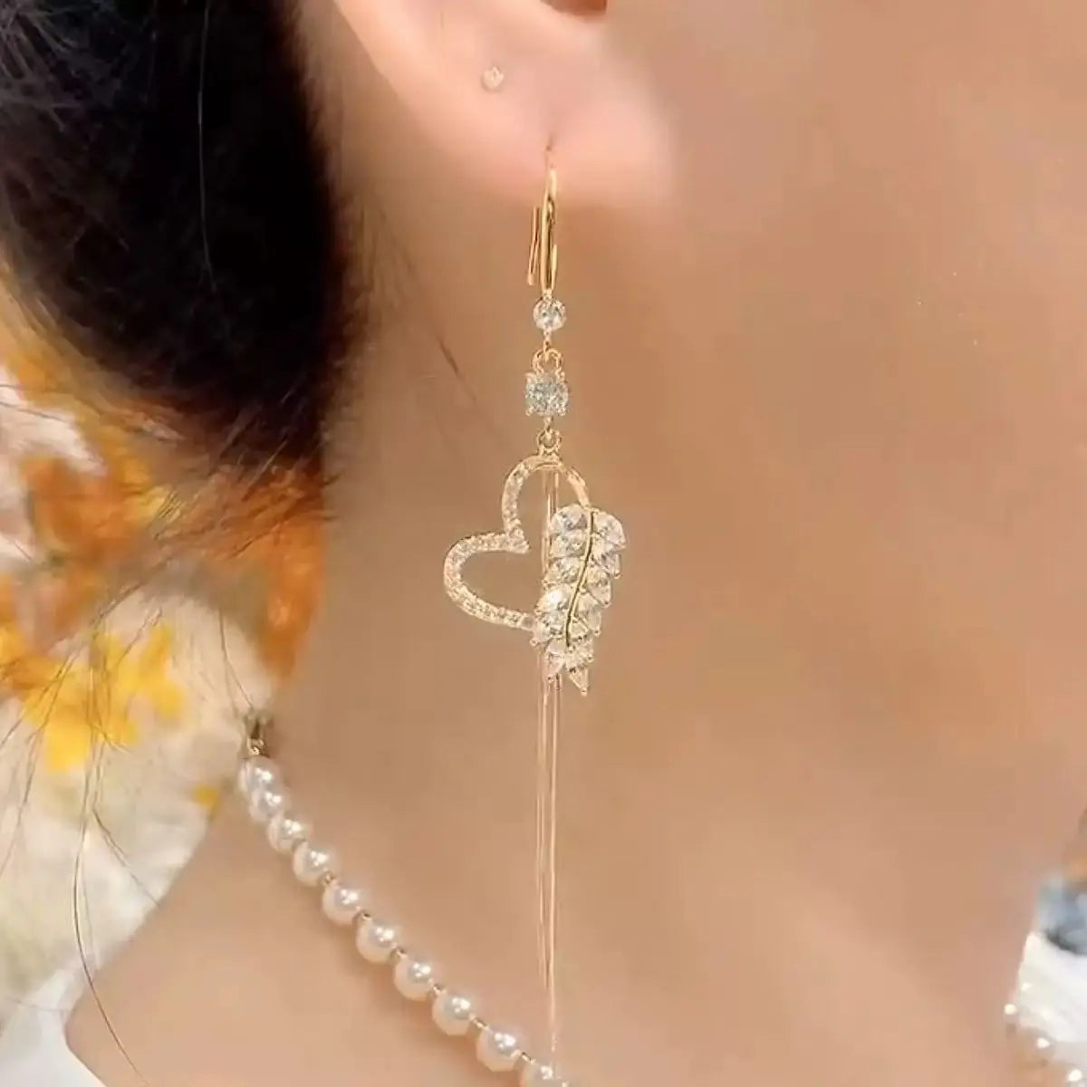 Luxury Lightweight Zircon Heart Earrings Versatile Long Tassel Drop Earrings Trendy New Exquisite Crafted Ear Accessories Fashionable HNEH0054