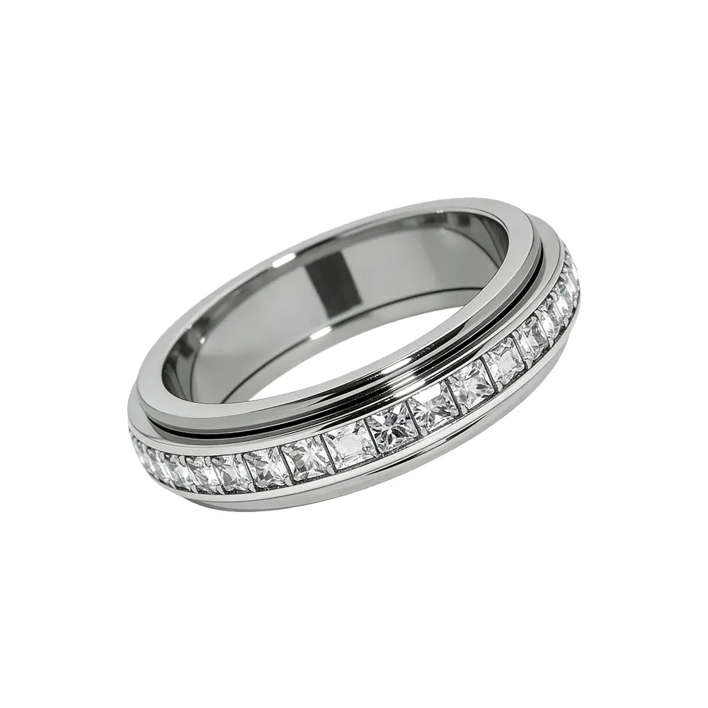 Anxiety Rings for Women and Men Titanium Steel Spinner Fidget Band Rings with Cubic Zirconia for Stress Relief and Wedding Promise Comfort Fit Size 5 to 12 HNJZ0012