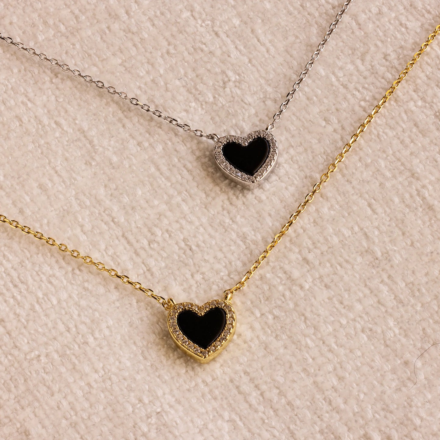 Pavé-set onyx heart necklace - exquisite 18K gold-plated pendant necklace - black cubic zirconia heart necklace - graduation gift HNXL0021