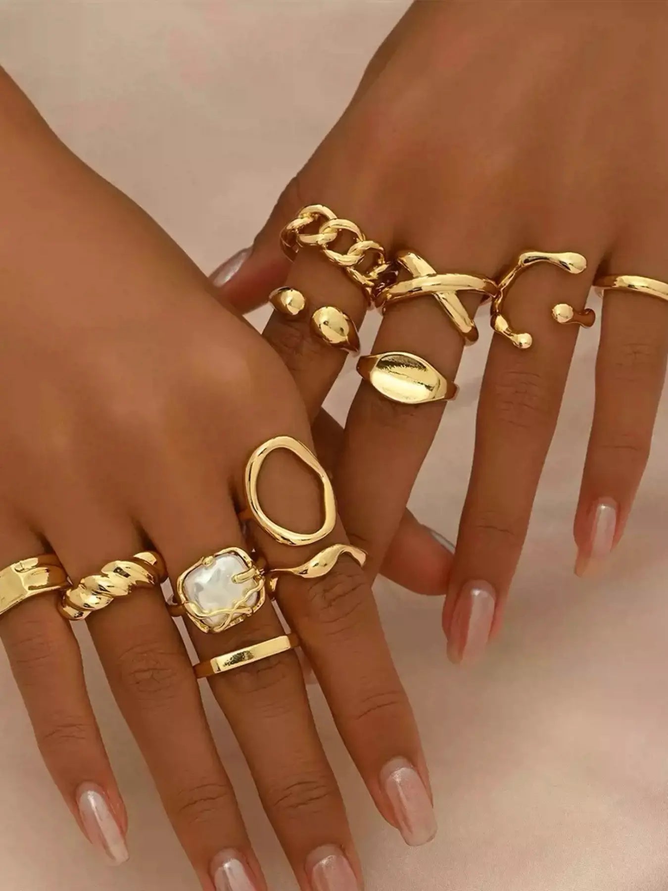 Mother's Day Gift Elegant Floral Imitation Pearl Ring Set, Zinc Alloy Wide Band Women's Rings, Statement Multi Ring, All-Season Jewelry Gift for Parties & Birthdays HNJZ0007