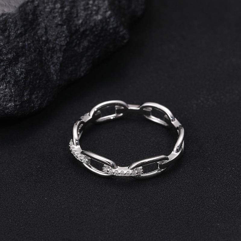 Moissanite Hip Hop Unisex Chained Ring Copper Ring Jewelry Perfect Birthday Engagement Wedding Anniversary Gift for Men Women HNJZ0006