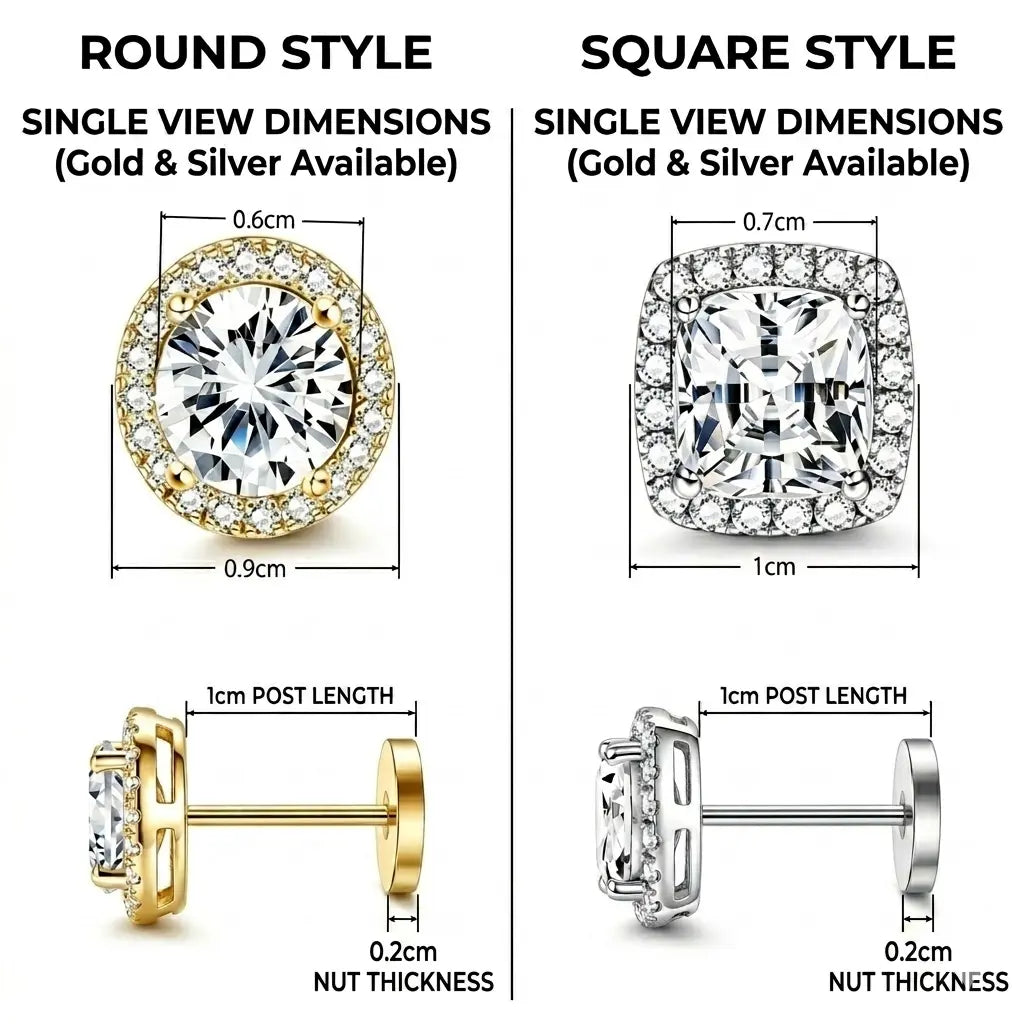 Women's Luxury Halo Zircon Stud Earrings 4-Piece Set - Gold, Silver Round/Square Styles, Low-Sensitivity Copper-Plated Metal Coating, Comfortable Daily Wear, Includes Jewelry Box, Boujee Gifts for Women HNEH0023