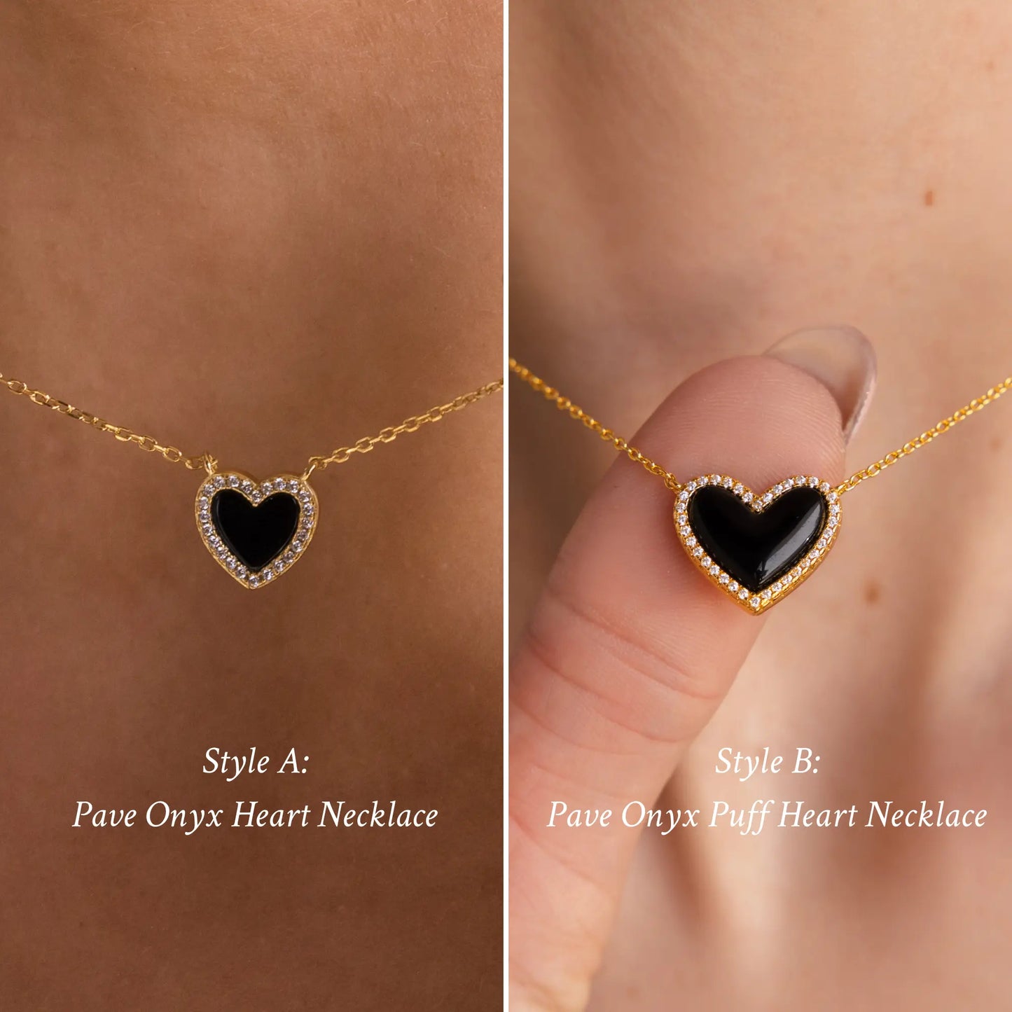 Pavé-set onyx heart necklace - exquisite 18K gold-plated pendant necklace - black cubic zirconia heart necklace - graduation gift HNXL0021