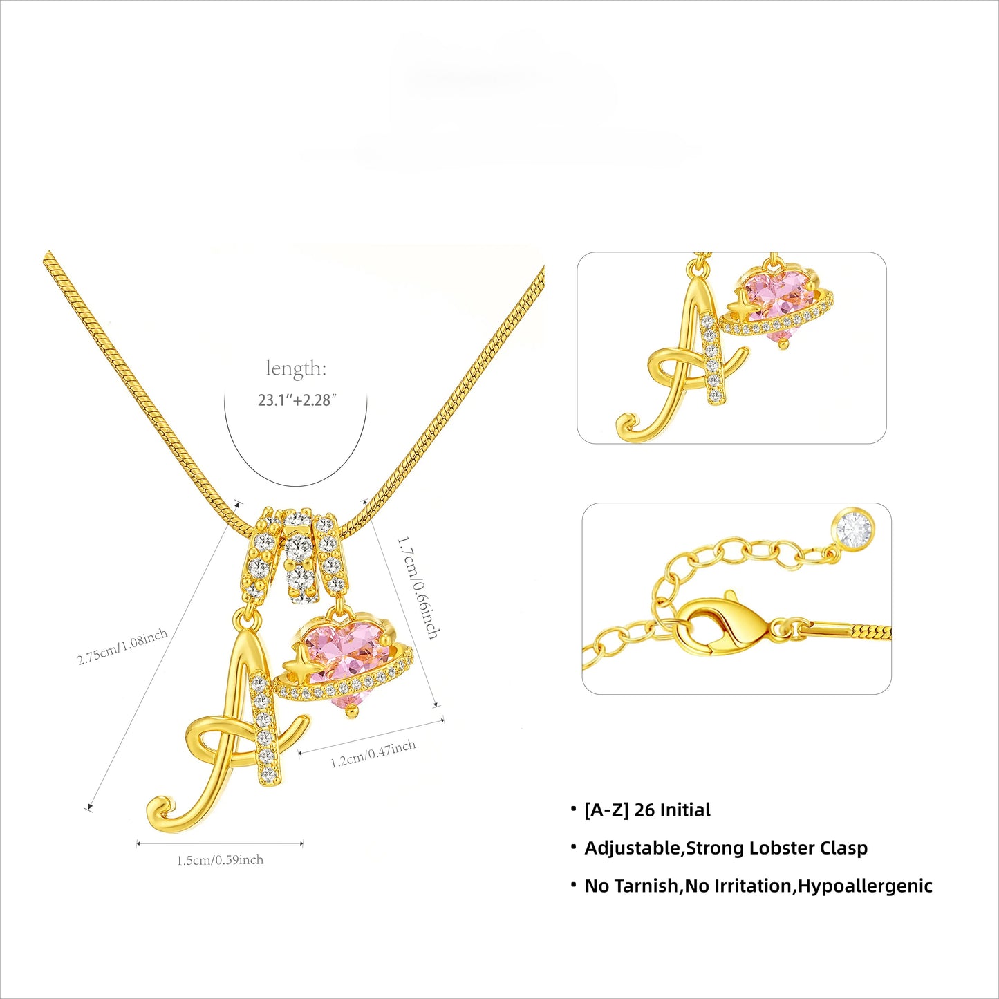 Art-designed personalized name letter necklace, free of allergenic ingredients, with adjustable size. It is an excellent Valentine's Day gift for women and girls HNXL0009