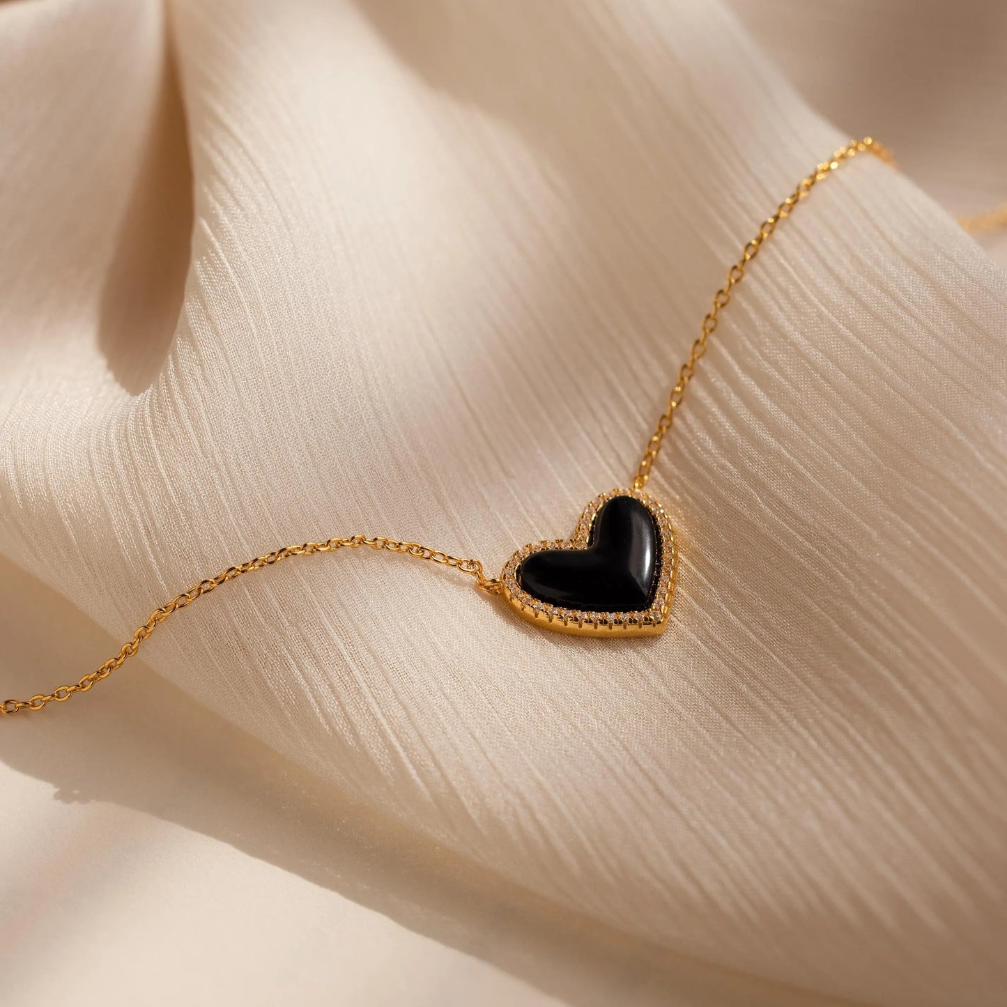 Pavé-set onyx heart necklace - exquisite 18K gold-plated pendant necklace - black cubic zirconia heart necklace - graduation gift HNXL0021