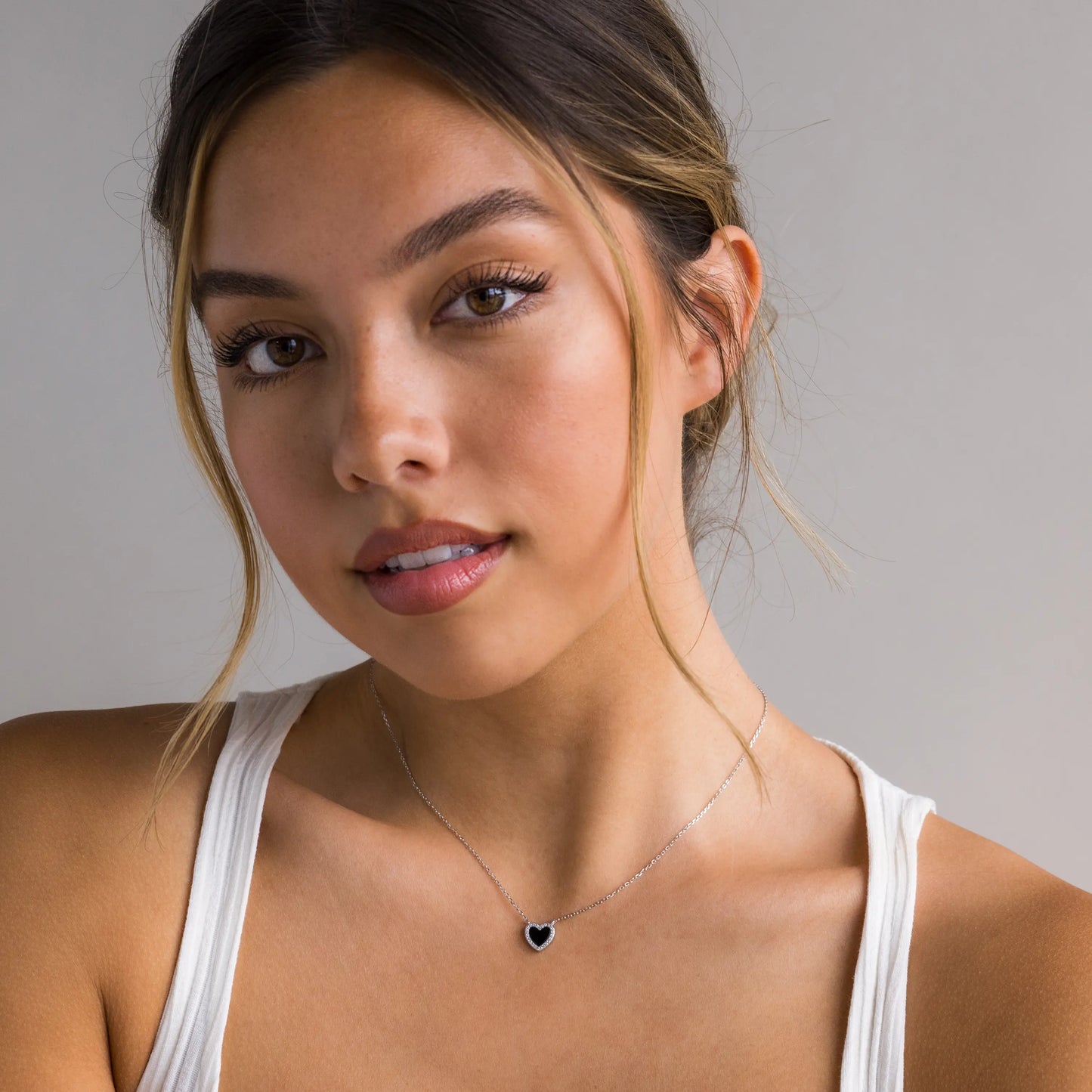 Pavé-set onyx heart necklace - exquisite 18K gold-plated pendant necklace - black cubic zirconia heart necklace - graduation gift HNXL0021