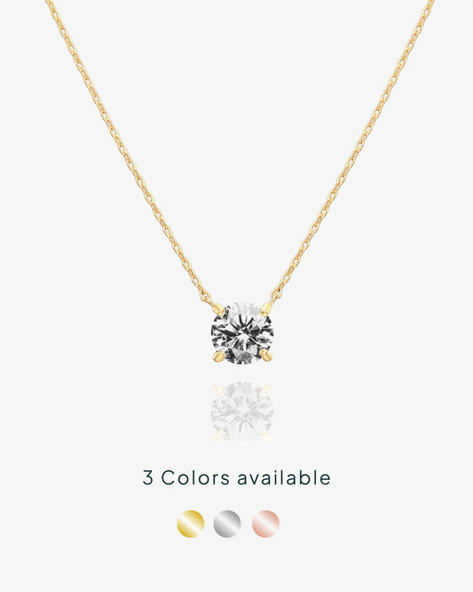 1.5 Carat Cubic Zirconia Solitaire Pendant Necklace - 14K Gold Plated Choker Necklace with Cubic Zirconia Crystal - Hypoallergenic Gold Jewelry Dainty Necklaces for Women HNXL0022