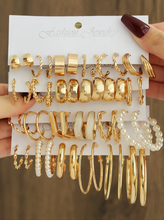 24 Pairs Elegant Alloy Flower Earrings Set, Hoop Earring Set with Mermaid Design, Perfect Gift for Women and Office Wear Jewelry Collection, Earring Stacking Set, Ear Accessories HNEH0022