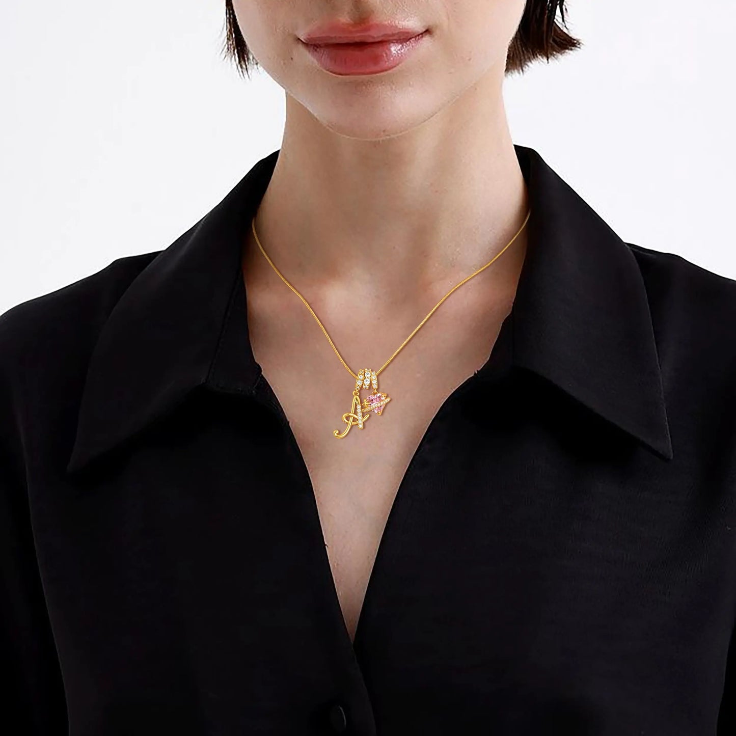 Art-designed personalized name letter necklace, free of allergenic ingredients, with adjustable size. It is an excellent Valentine's Day gift for women and girls HNXL0009