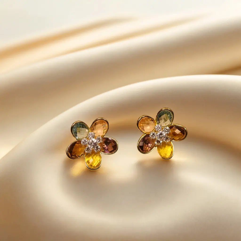 Elegant Floral Gemstone Earrings for Women, Non Tarnish Everyday Jewelry, Daily Wear, Trendy Gift for Her, Luxury Fashion, Holiday Haul Deals, Spring Jewelry, Mother’s Day Gift, Spring Glow Up HNEH0059