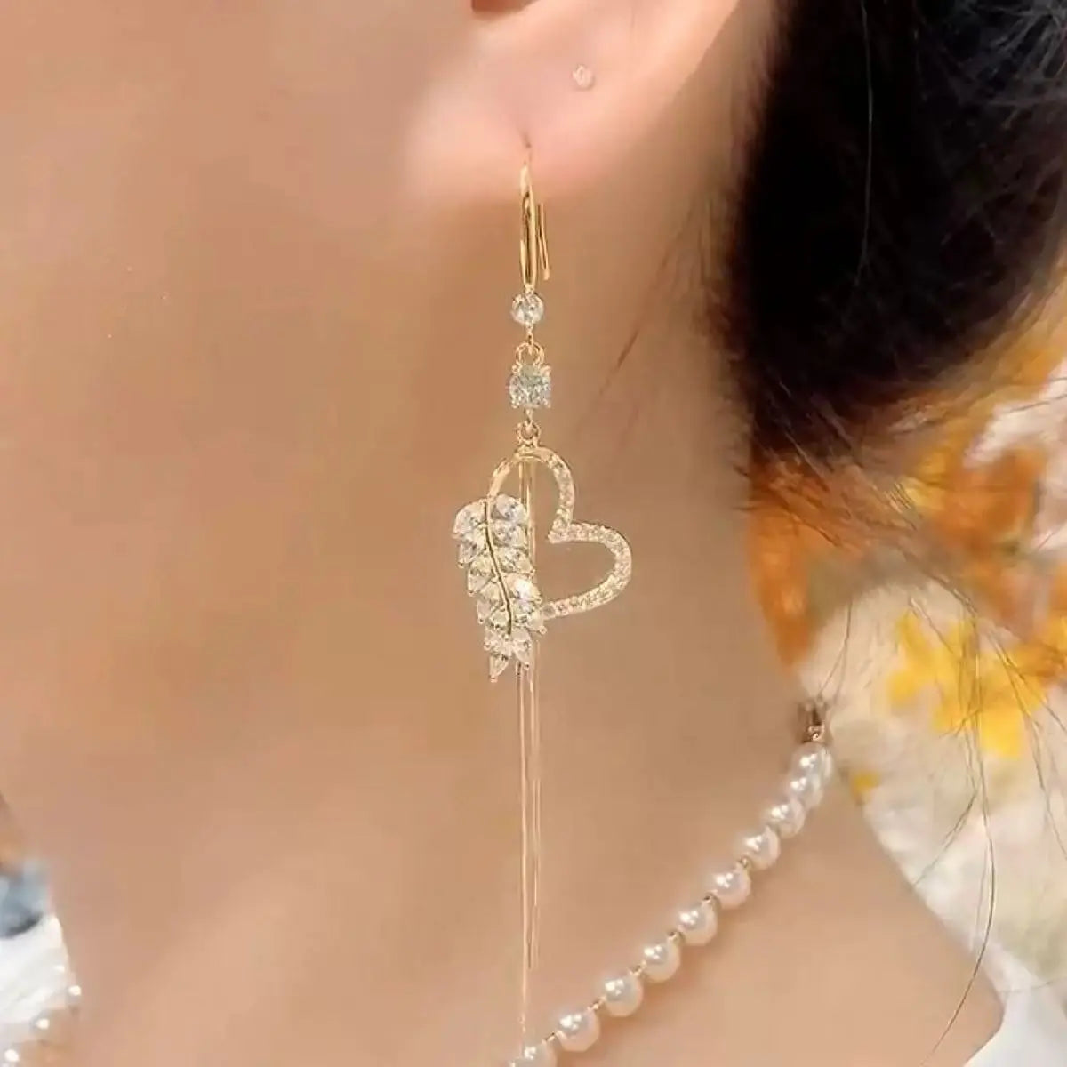 Luxury Lightweight Zircon Heart Earrings Versatile Long Tassel Drop Earrings Trendy New Exquisite Crafted Ear Accessories Fashionable HNEH0054