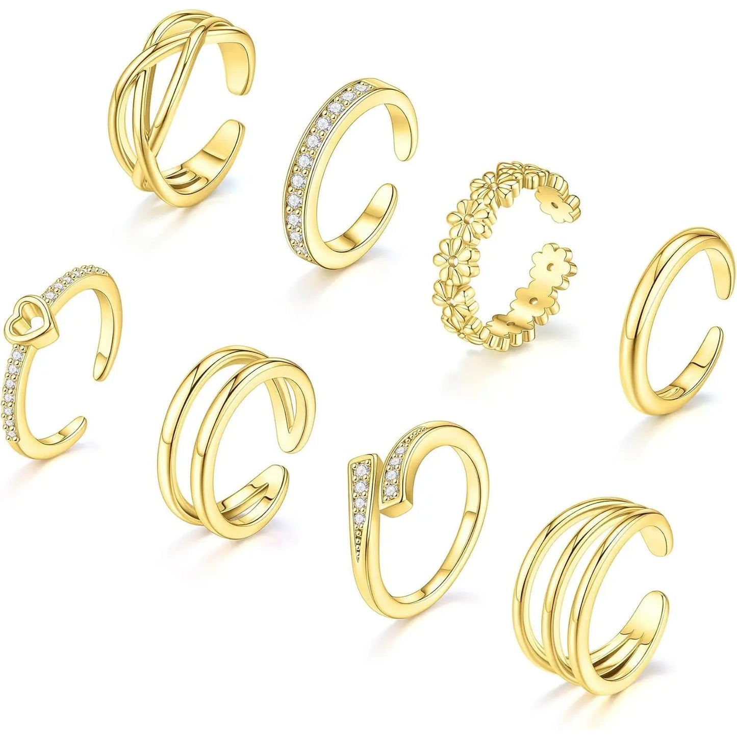 8 Pcs Toe Rings for Women Gold Silver Simple Open Adjustable Band Toe Rings Set Beach Foot Jewelry for Summer Gold Plated Copper Hypoallergenic Stackable Rings, Toe Ring Stackable, Gold Plated Toe Rings HNJZ0003