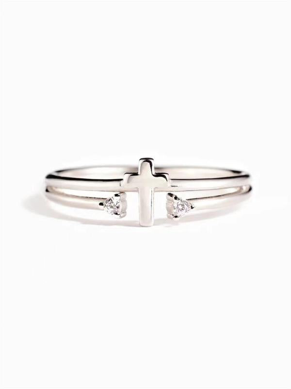 Fashion Rhinestone Decorated Cross Ring, Adjustable Rings, Fashion Jewelry for Party, Daily Decor, Trendy All-match & Exquisite Jewelry for Birthday Gift HNJZ0023