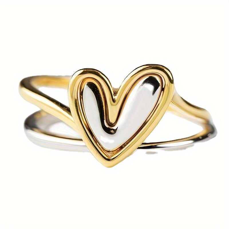 Minimalist Asymmetric Two-Tone Heart Ring for Women, Creative Stylish Casual Daily Accessory, Perfect Valentine's Day Gift HNJZ0013