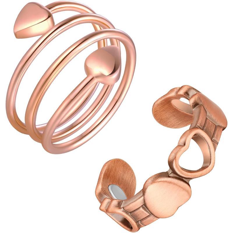Rose Gold Magnetic Ring for Women – Adjustable Heart-Shaped Energy Ring, Fashionable Copper Healing Jewelry, Suitable for Daily Wear and as a Valentine's Gift HNJZ0015
