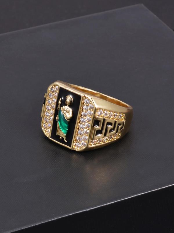 Men's Elegant Rhinestone Decorated Copper Ring, Fashion Jewelry for Party & Daily Clothing Decor, Trendy All-match Jewelry for Birthday Gift, Statement Rings HNJZ0028