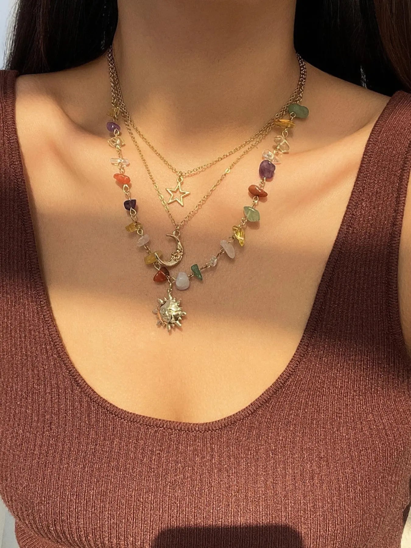 Women's Boho Style Beaded & Pendant Necklace, Vintage Trendy Beaded & Pendant Necklace, Fashionable Jewelry for Women As Gift without Box, Celestial Necklace HNXL0031