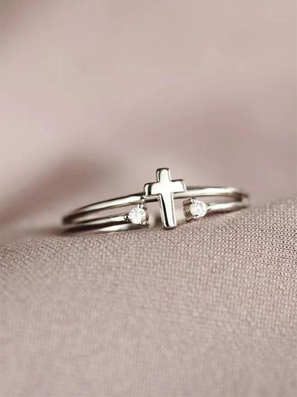 Fashion Rhinestone Decorated Cross Ring, Adjustable Rings, Fashion Jewelry for Party, Daily Decor, Trendy All-match & Exquisite Jewelry for Birthday Gift HNJZ0023