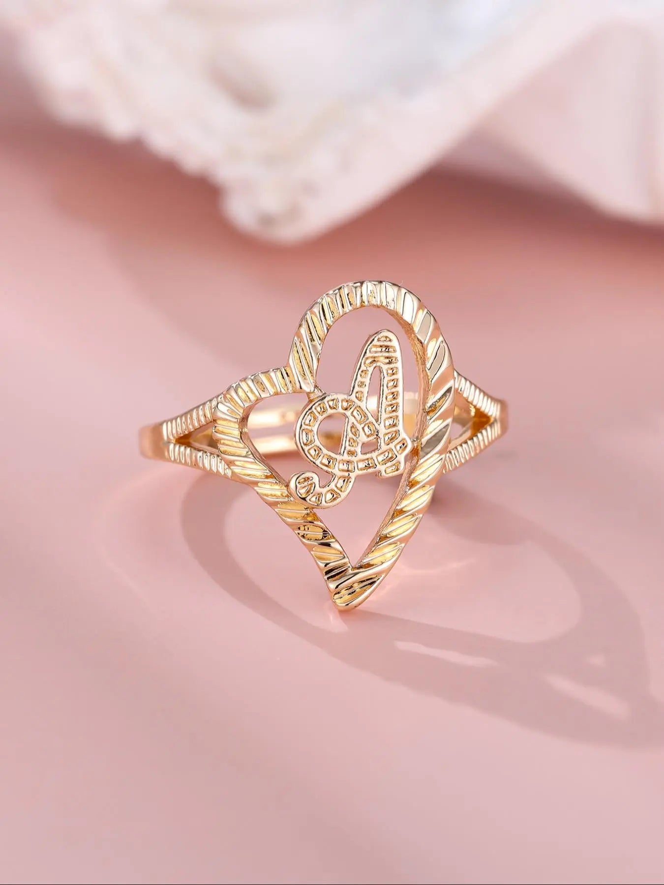 Mother's Day Gift Vintage Hollow out Heart Design Cuff Ring, Letter Design Cuff Ring, Alphabet Design Ring, Fashion Jewelry for Women & Girls, Heart Shaped Ring, Fashion Heart Rings HNJZ0057
