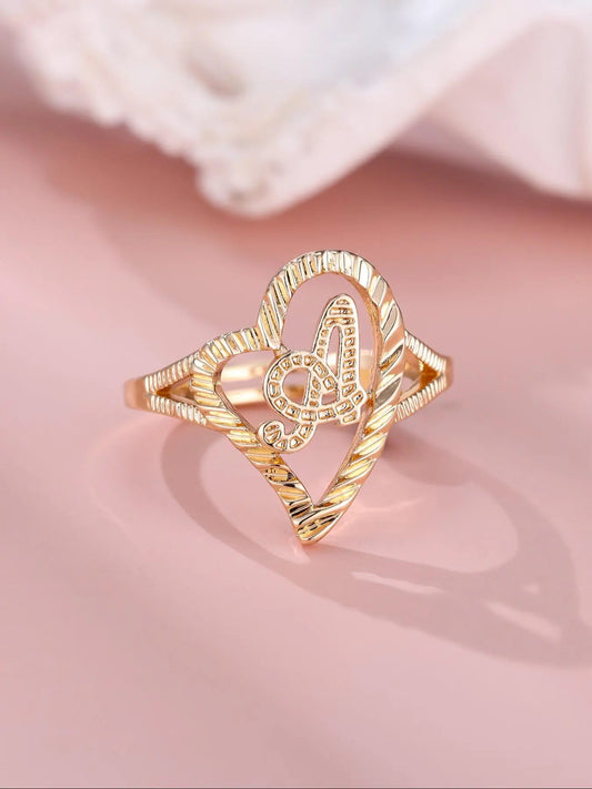 Mother's Day Gift Vintage Hollow out Heart Design Cuff Ring, Letter Design Cuff Ring, Alphabet Design Ring, Fashion Jewelry for Women & Girls, Heart Shaped Ring, Fashion Heart Rings HNJZ0057