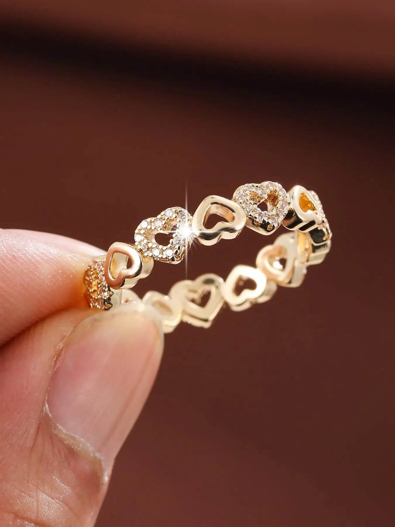 Elegant Hollow out Heart Design Rhinestone Decorated Ring, Heart Shaped Ring, Elegant Everyday Ring, Stackable Rings, Fashion Accessories for Women, Trendy All-match & Exquisite Jewelry for Birthday Gift, Dainty Stacking Rings HNJZ0038