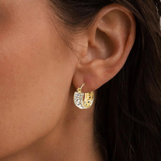 14K Gold Plated Zirconia Hoop Earrings for Women, Hypoallergenic Lightweight C-Shaped Earrings, Trendy Jewelry Gift HNEH0058