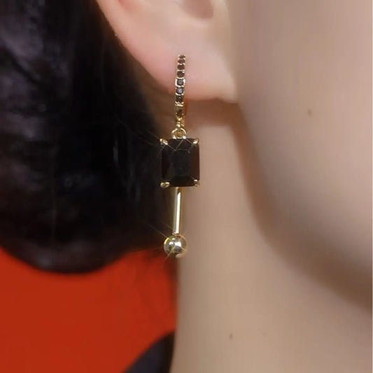 Square Zircon Hoop Earrings for Women , Elegant Chic Jewelry, Minimalist Statement Earrings HNEH0056