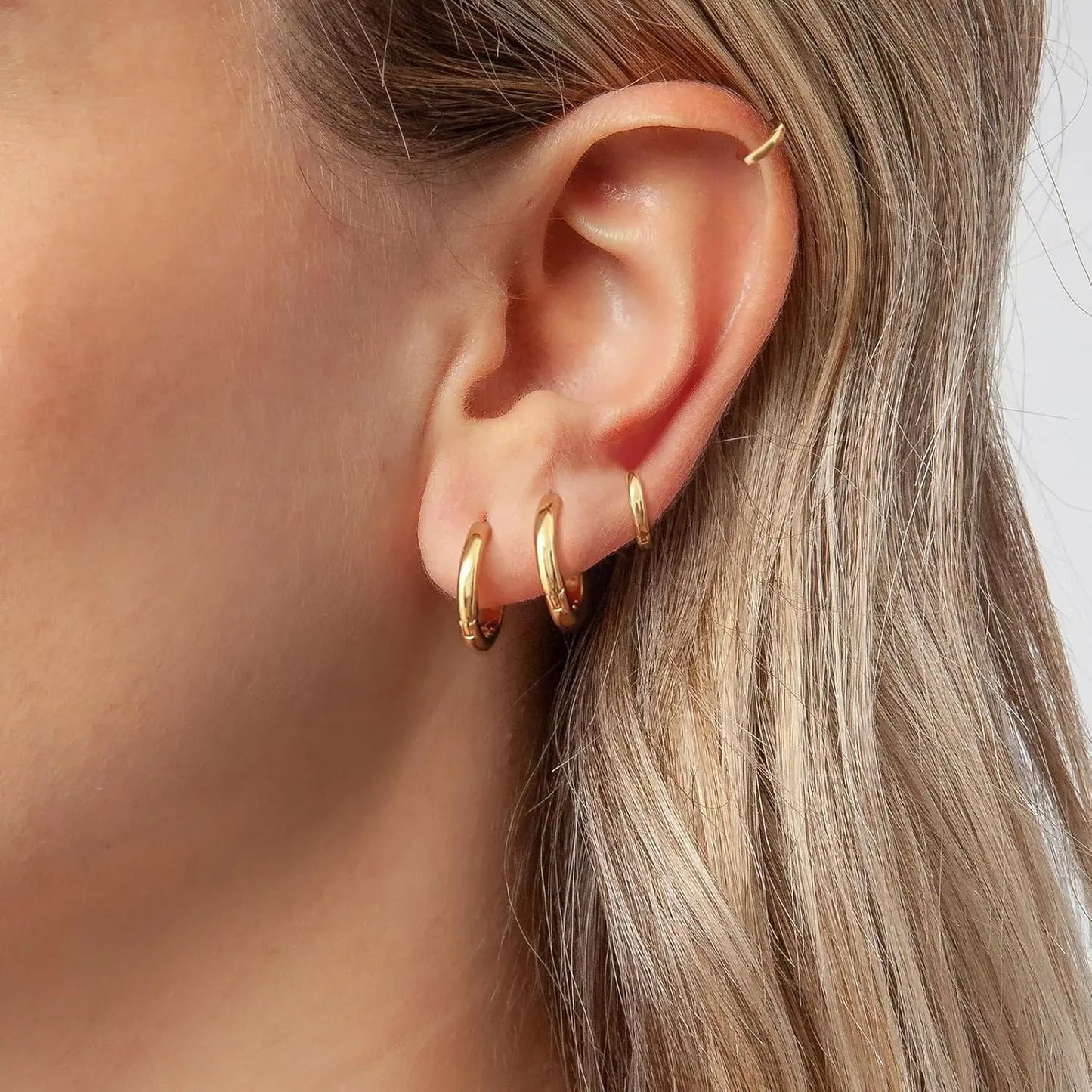 8 Pcs Huggie Hoop Earrings 6mm/8mm/10mm/12mm 14K Gold Plated Hypoallergenic for Women Lightweight Perfect Gift HNEH0026