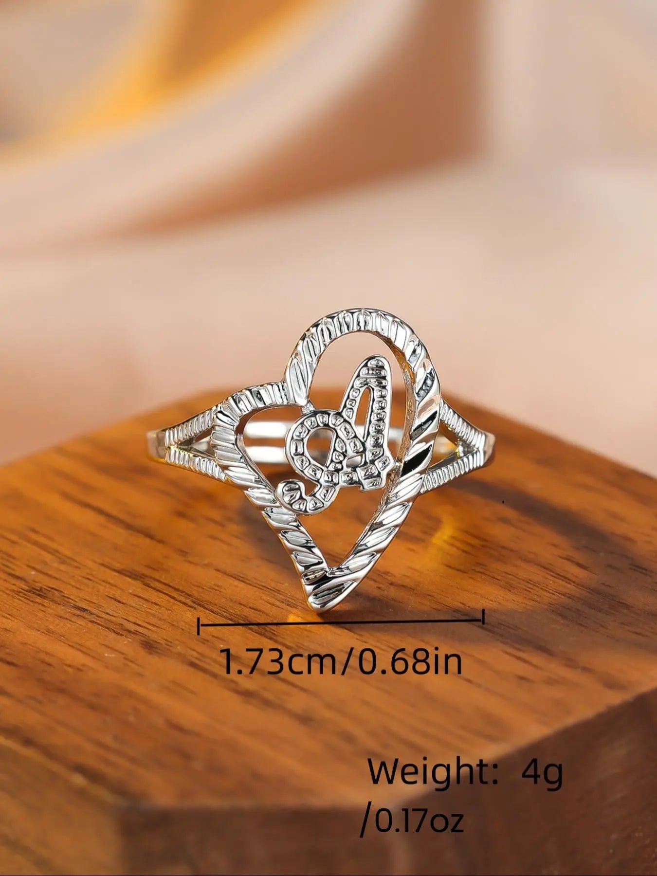 Mother's Day Gift Vintage Hollow out Heart Design Cuff Ring, Letter Design Cuff Ring, Alphabet Design Ring, Fashion Jewelry for Women & Girls, Heart Shaped Ring, Fashion Heart Rings HNJZ0057