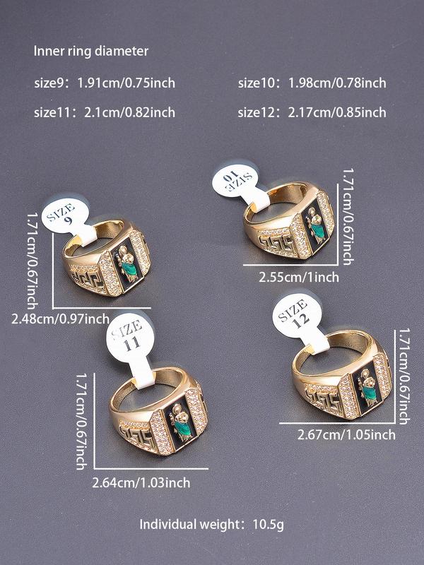 Men's Elegant Rhinestone Decorated Copper Ring, Fashion Jewelry for Party & Daily Clothing Decor, Trendy All-match Jewelry for Birthday Gift, Statement Rings HNJZ0028