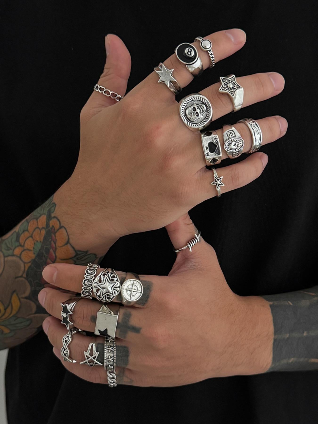 20 Piece Vintage Star Skull, Dark Punk Joint, Holiday Gift, Street Style Charm Accessories, All Seasons, Stackable Rings, Statement Rings, Vintage Rings Jewelry HNJZ0011