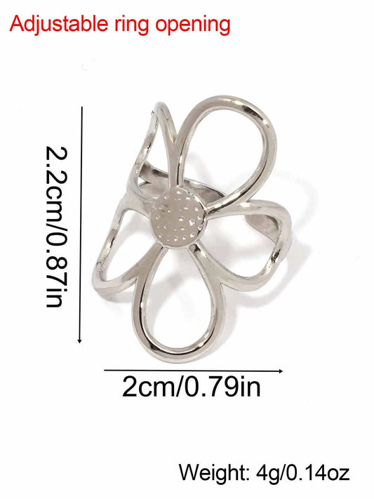 Vintage Daisy Stainless Steel Ring, Adjustable Open Band, Sweet Floral Design, Perfect Gift for Valentine's Day, Mother's Day, Elegant Daily Accessory HNJZ0053