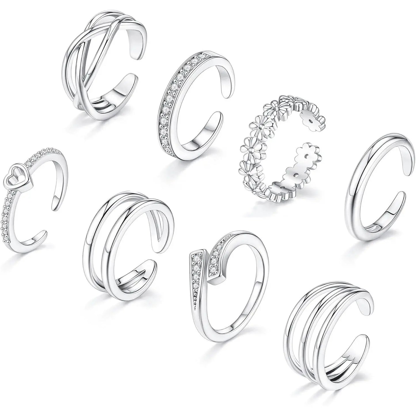 8 Pcs Toe Rings for Women Gold Silver Simple Open Adjustable Band Toe Rings Set Beach Foot Jewelry for Summer Gold Plated Copper Hypoallergenic Stackable Rings, Toe Ring Stackable, Gold Plated Toe Rings HNJZ0003