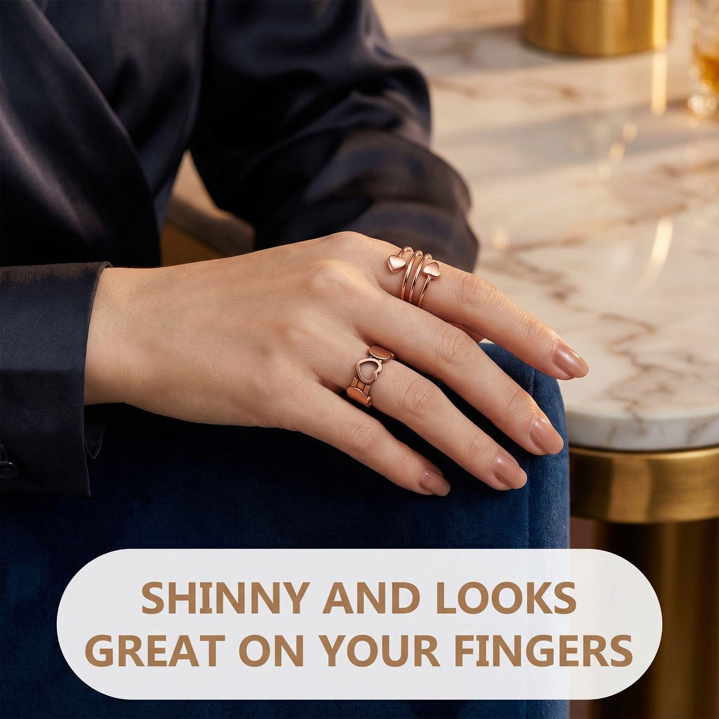 Rose Gold Magnetic Ring for Women – Adjustable Heart-Shaped Energy Ring, Fashionable Copper Healing Jewelry, Suitable for Daily Wear and as a Valentine's Gift HNJZ0015