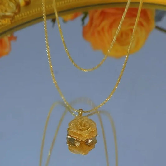 Chinese Style Rose Necklace, Luxury Gold Pendant, Chic Minimalist Statement Jewelry, Elegant Collarbone Chain for Women HNXL0007