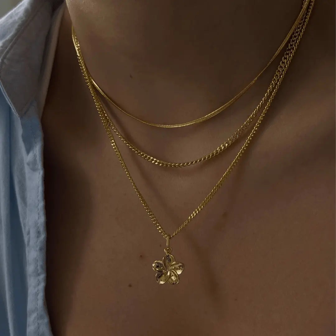Gold or Silver Plated Women's Hypoallergenic Hibiscus Necklace HNXL0020