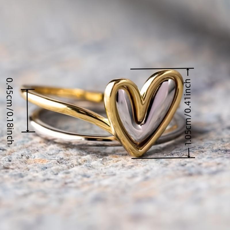 Minimalist Asymmetric Two-Tone Heart Ring for Women, Creative Stylish Casual Daily Accessory, Perfect Valentine's Day Gift HNJZ0013
