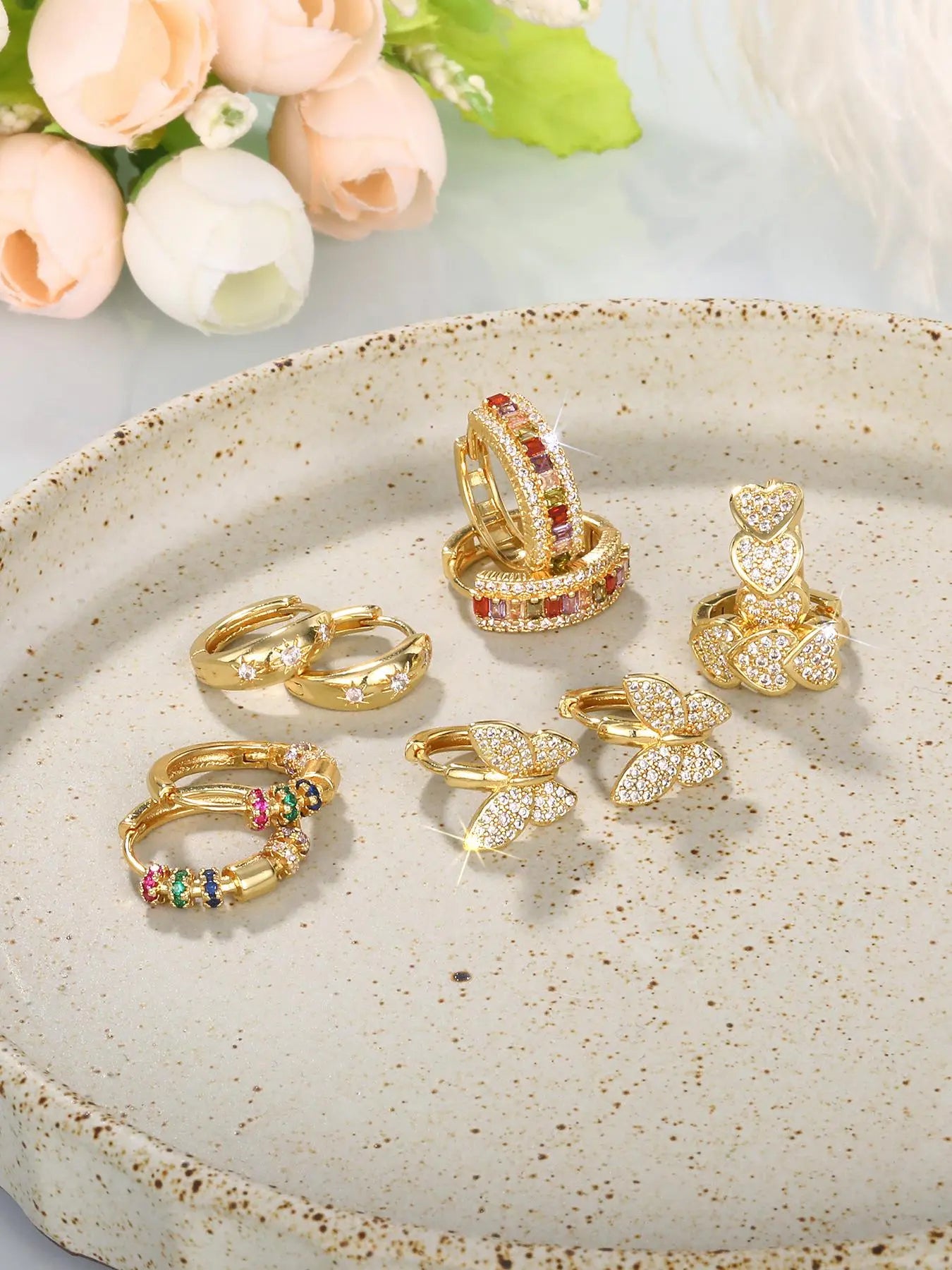 Women's Elegant Butterfly & Heart Design Hoop Earrings, Fashionable Exquisite Hoop Earrings, Trendy All-match Jewelry as Gift for Daily & Party Decor, Heart Shaped Earrings HNEH0021