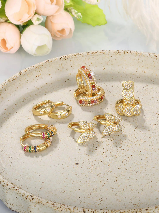 Women's Elegant Butterfly & Heart Design Hoop Earrings, Fashionable Exquisite Hoop Earrings, Trendy All-match Jewelry as Gift for Daily & Party Decor, Heart Shaped Earrings HNEH0021
