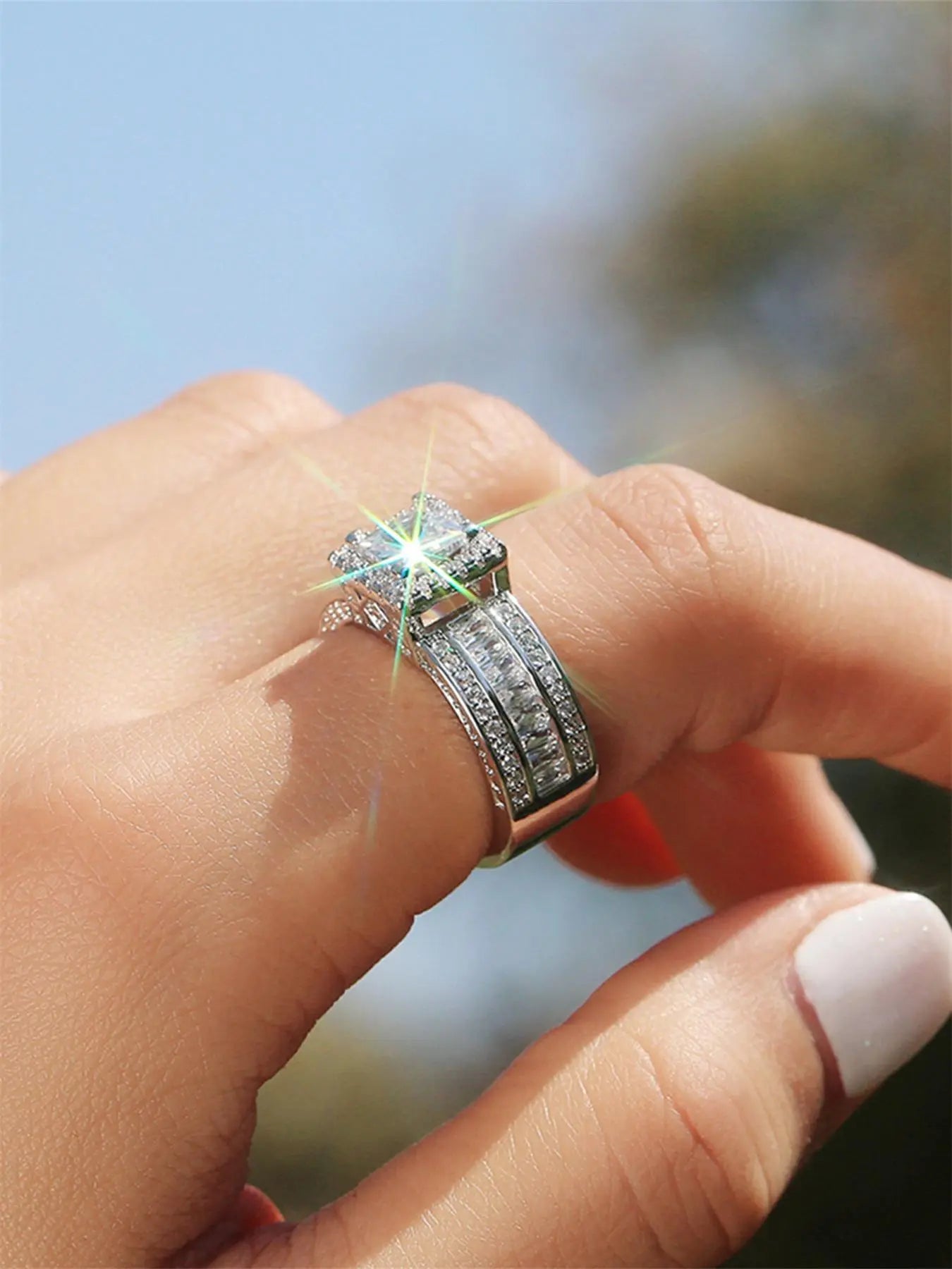 Elegant Artificial Zircon Decorated Ring, Cubic Zirconia Rings, Fashion Accessories for Women, Trendy All-match & Exquisite Jewelry for Birthday Gift HNJZ0052
