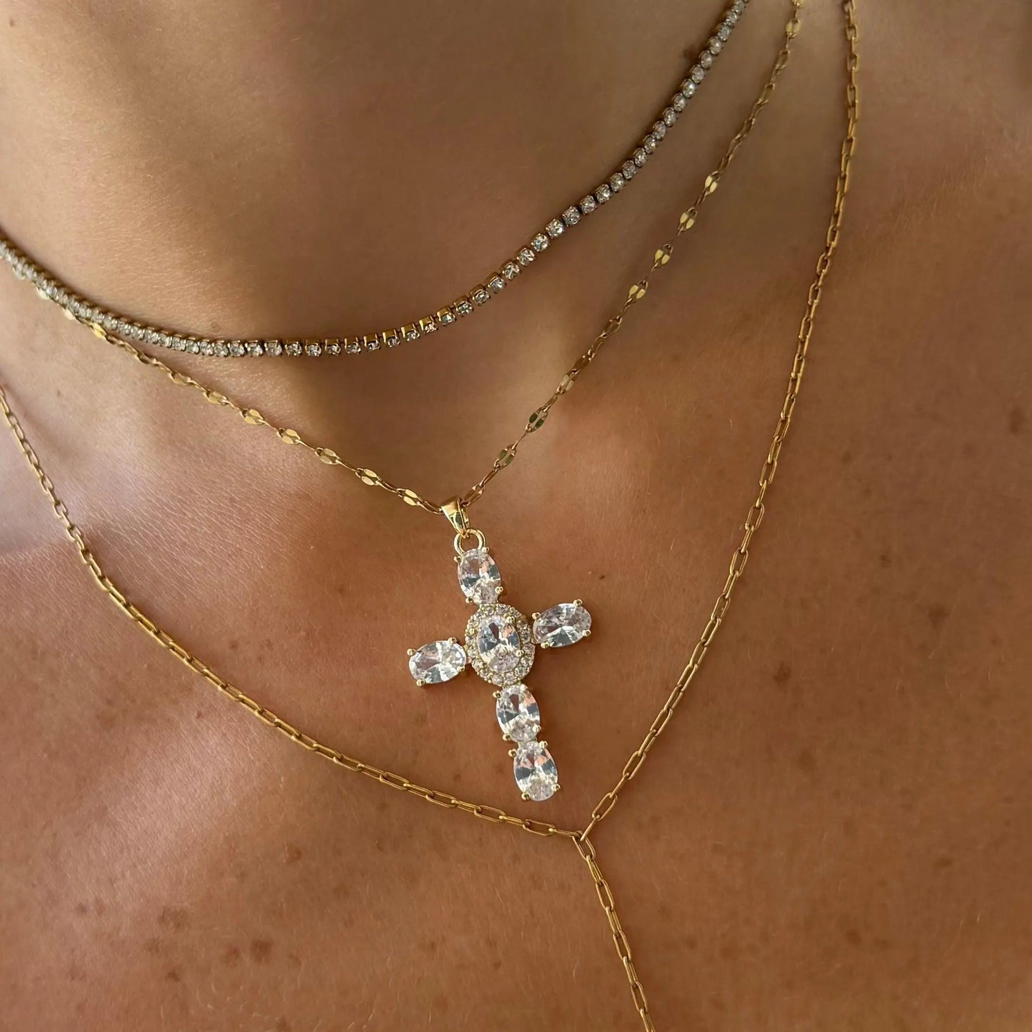 Women's Heavenly Glow Cross Necklace, Fashion Costume Jewelry, Mothers Day Gift Ideas, Accessories for Women HNXL0010