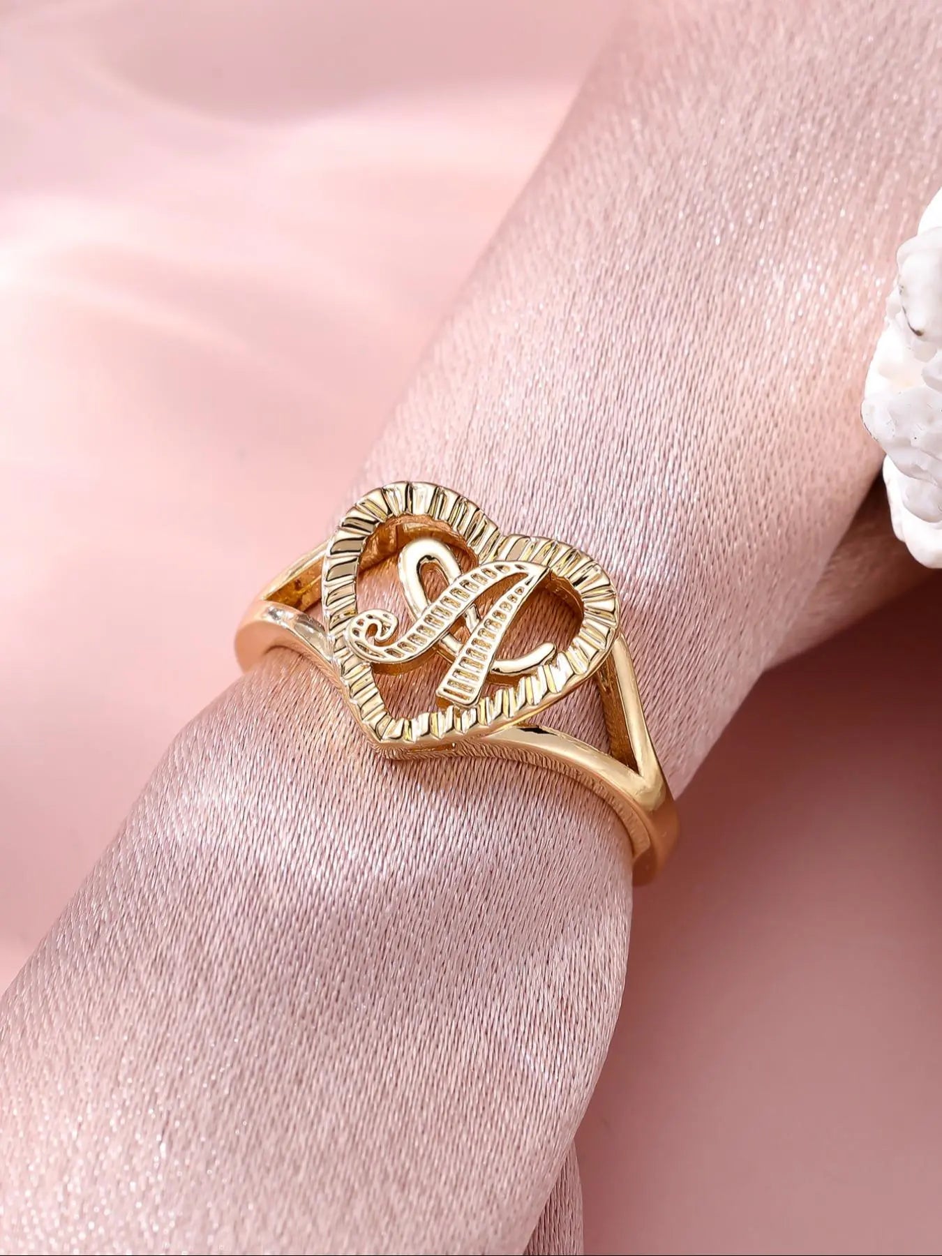 Heart & Letter Design Cuff Ring, Adjustable Open Ring, Adjustable Opening Stackable Ring Gift for Women & Girls, Alphabet Design Ring HNJZ0041